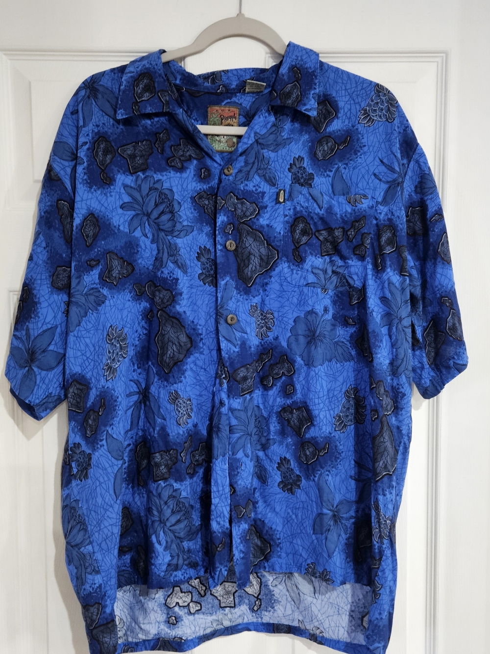 Vintage Pineapple Connection Hawaiian 100% Rayon Shirt Men’s L Blue Floral